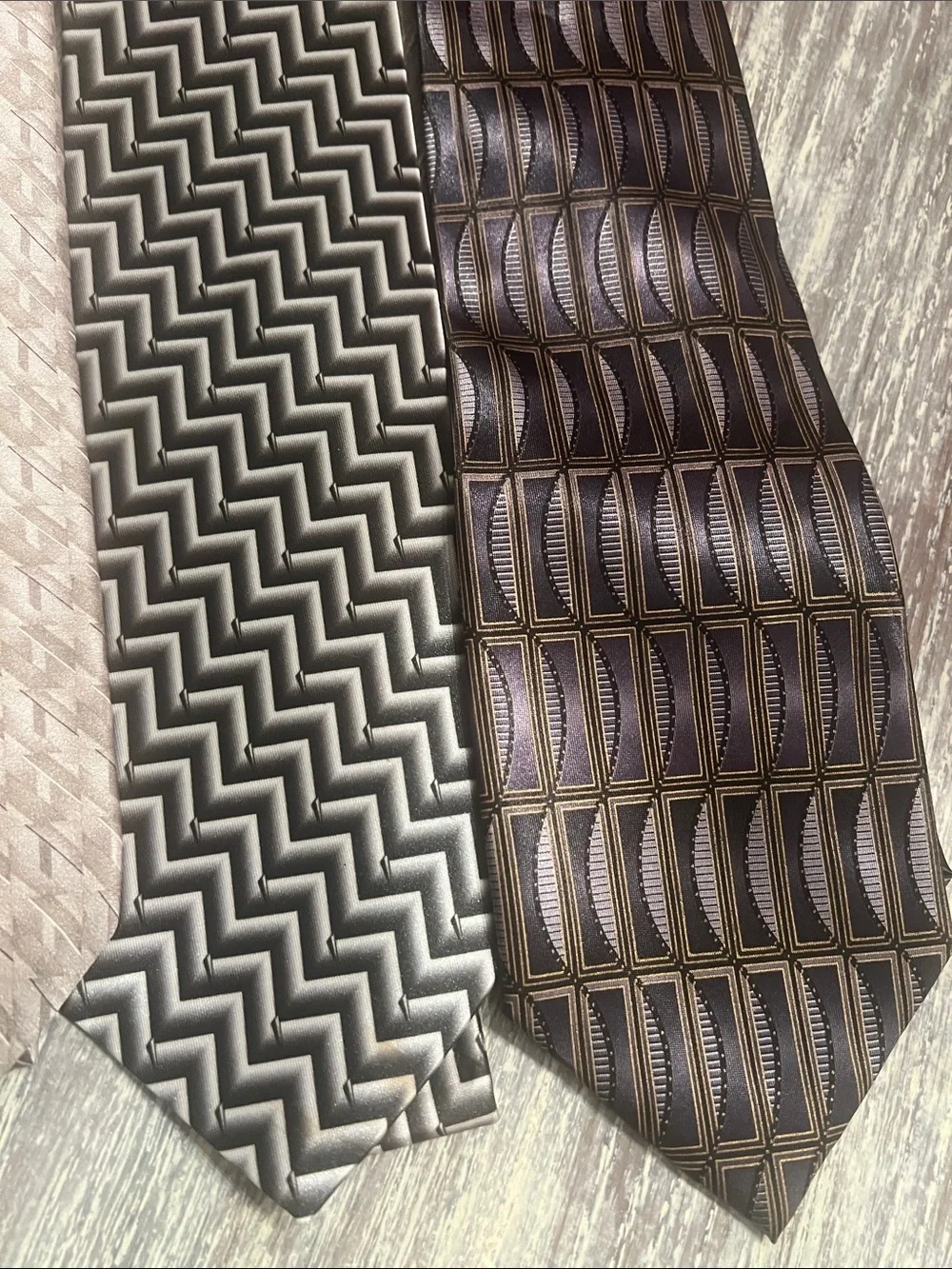 Set of 4 Classic Men's Necktie - Brown, Beige, Silver, Gold Designs